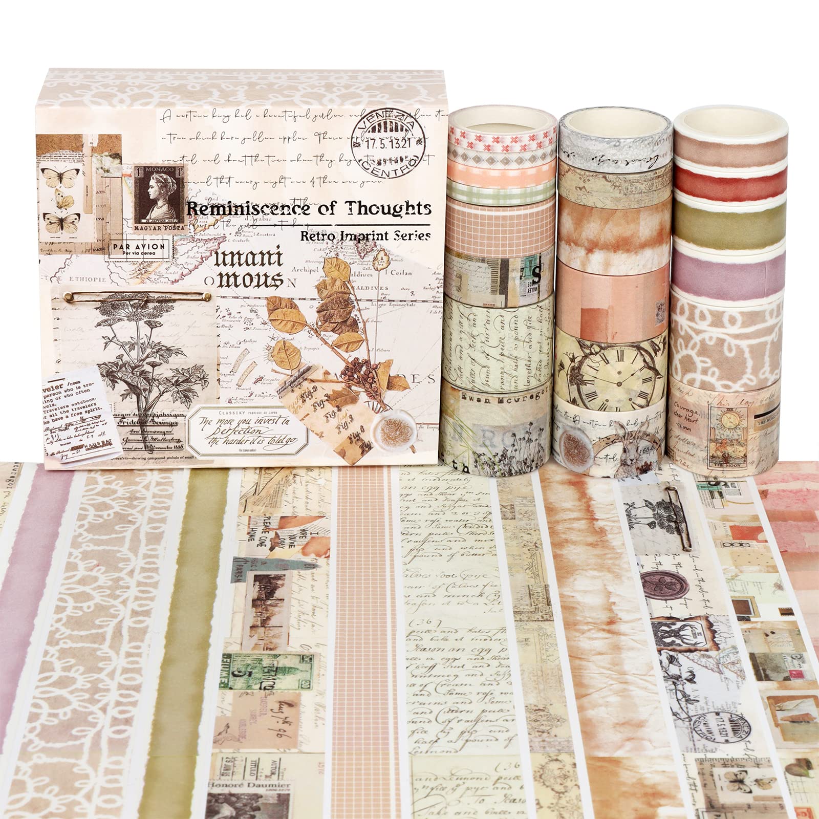 HASTHIP 20 Rolls Vintage Washi Tapes for Journal, Retro Aesthetic Masking Washi Tape Set for Decorative Scrapbook Supplies, Bullet Journal, DIY Decor and Craft Supplies HASTHIP 20 Rolls Vintage Washi Tapes for Journal, Retro Aesthetic Masking Washi Tape Set for Decorative Scrapbook Supplies, Bullet Journal, DIY Decor and Craft Supplies